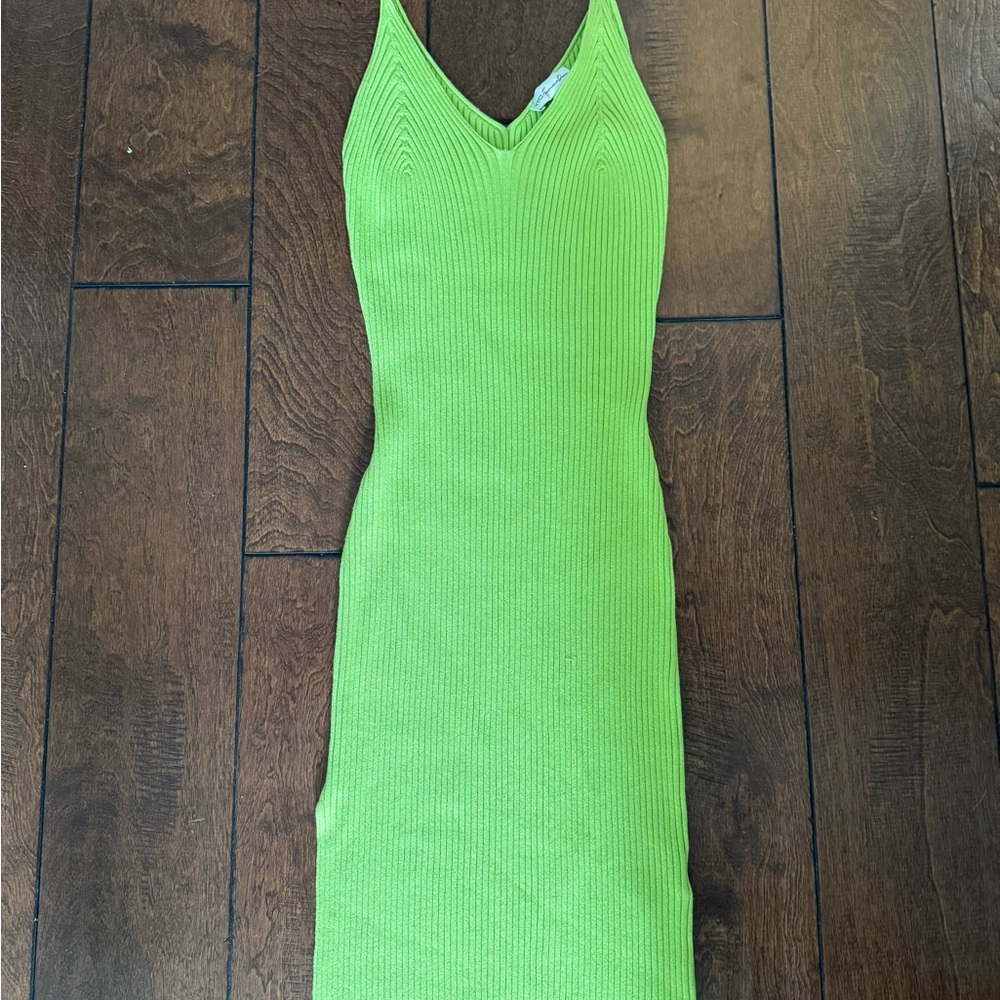 Lime green ribbed midi dress